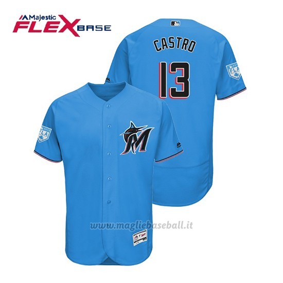 Maglia Baseball Uomo Miami Marlins Starlin Castro Flex Base Entrenamiento De Primavera 2019 Blu